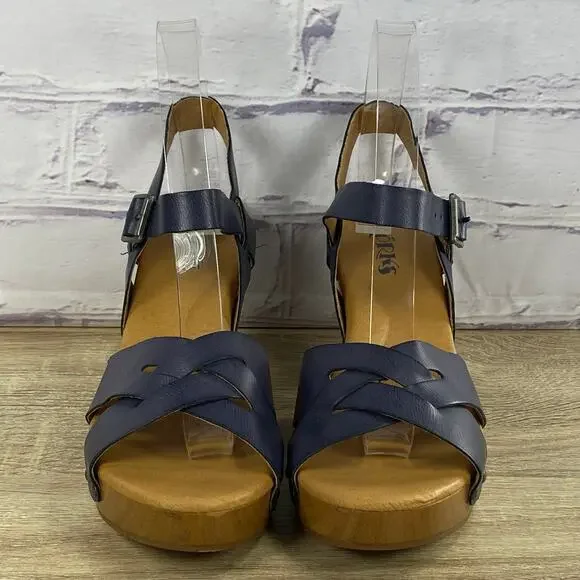 Korks Bagley Platform Chunky Heel Sandals Women's Size 9 Slingback Dark Blue - Picture 2 of 9
